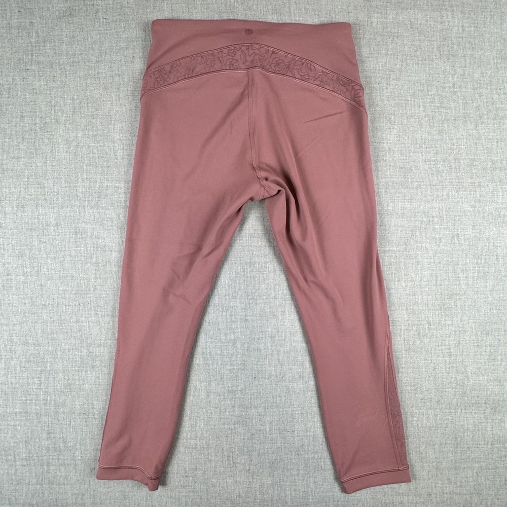 Lululemon Inspire Crop II Pants Womens 10 Pink Ankle Leggings Floral Mesh Yoga - Picture 2 of 11